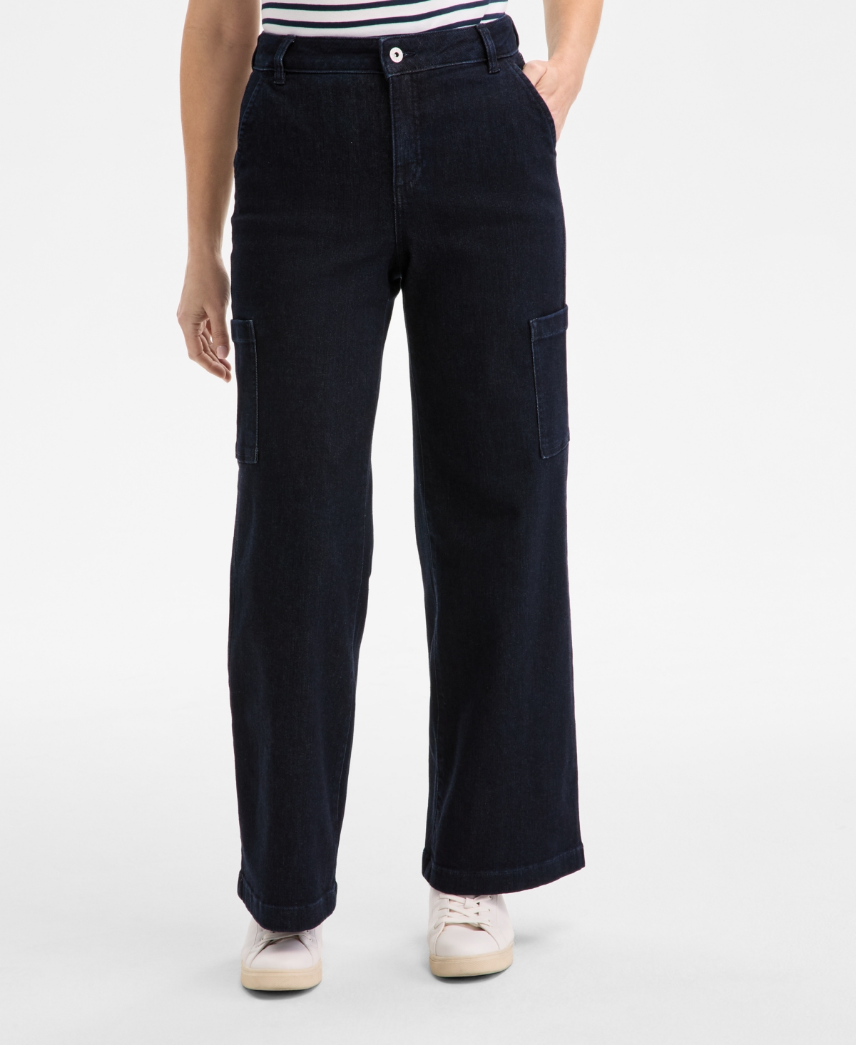 Shop Style & Co Petite High-rise Wide-leg Cargo Jeans, Exclusively At Macy's In Rinse