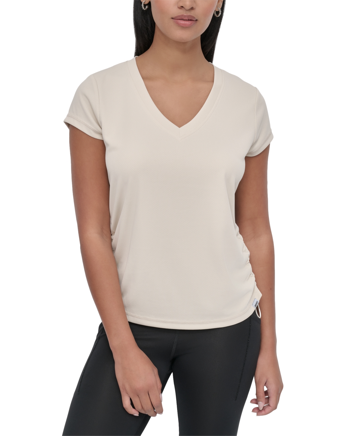 Dkny Sport Women's Crewneck Short-sleeve Side-ruched Top In White
