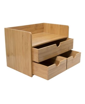 3-Tier Bamboo Desk Organizer Countertop Organization and Storage with 3 Drawers declutter Office, Makeup Vanity and more