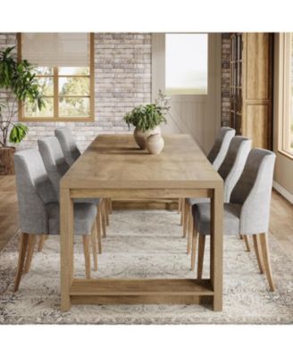 86.61-Inch Dining Table for 6-8, Farmhouse Narrow Kitchen Table with Wood Pedestal Base, Extra Long Rectangular Dinner Table, Natural Oak