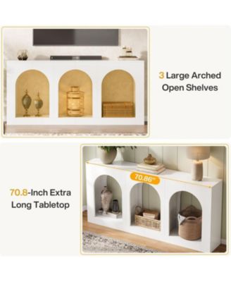 70.9" White Console Table with Storage, Wood Entryway Entry Table with 3 Arched Shelves, Behind Couch Sofa, Narrow Long