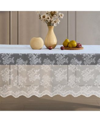 Jolene Floral Lace Fabric Tablecloth, Lace Fabric Table Cloth Round Tables, Wrinkle Resistant Tablecloth, Patterned Scalloped Tablecloth