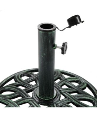 Outdoor Heavy-Duty Cast Iron Decorative Design Patio Yard Round Umbrella Base Stand - 17" - Green