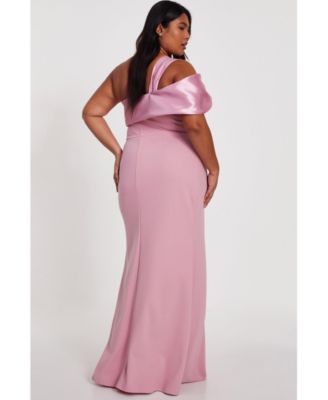Plus Size One Shoulder Satin/Scuba Crepe Maxi Dress