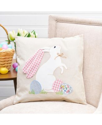 Bunny Eggs Embroidered Spring Easter Themed Decorative Accent Throw Pillow