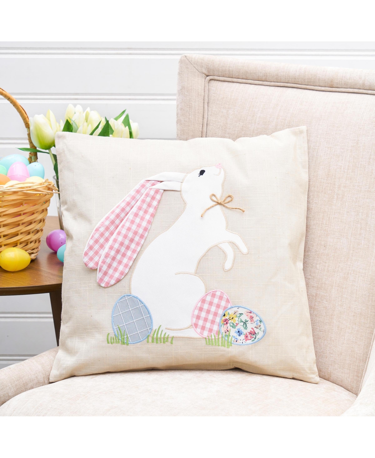 18" x 18" Bunny Eggs Embroidered Spring Easter Themed Accent Throw Pillow