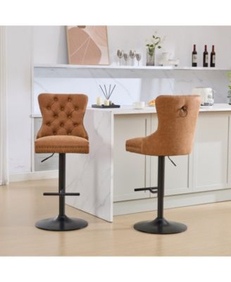 Set of 2 Metal/Faux Leather Adjustable Swivel Modern Design Bar Stools