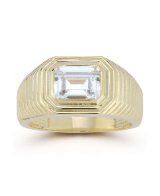 14k Gold Plated Sterling Silver Ribbed Signet Ring