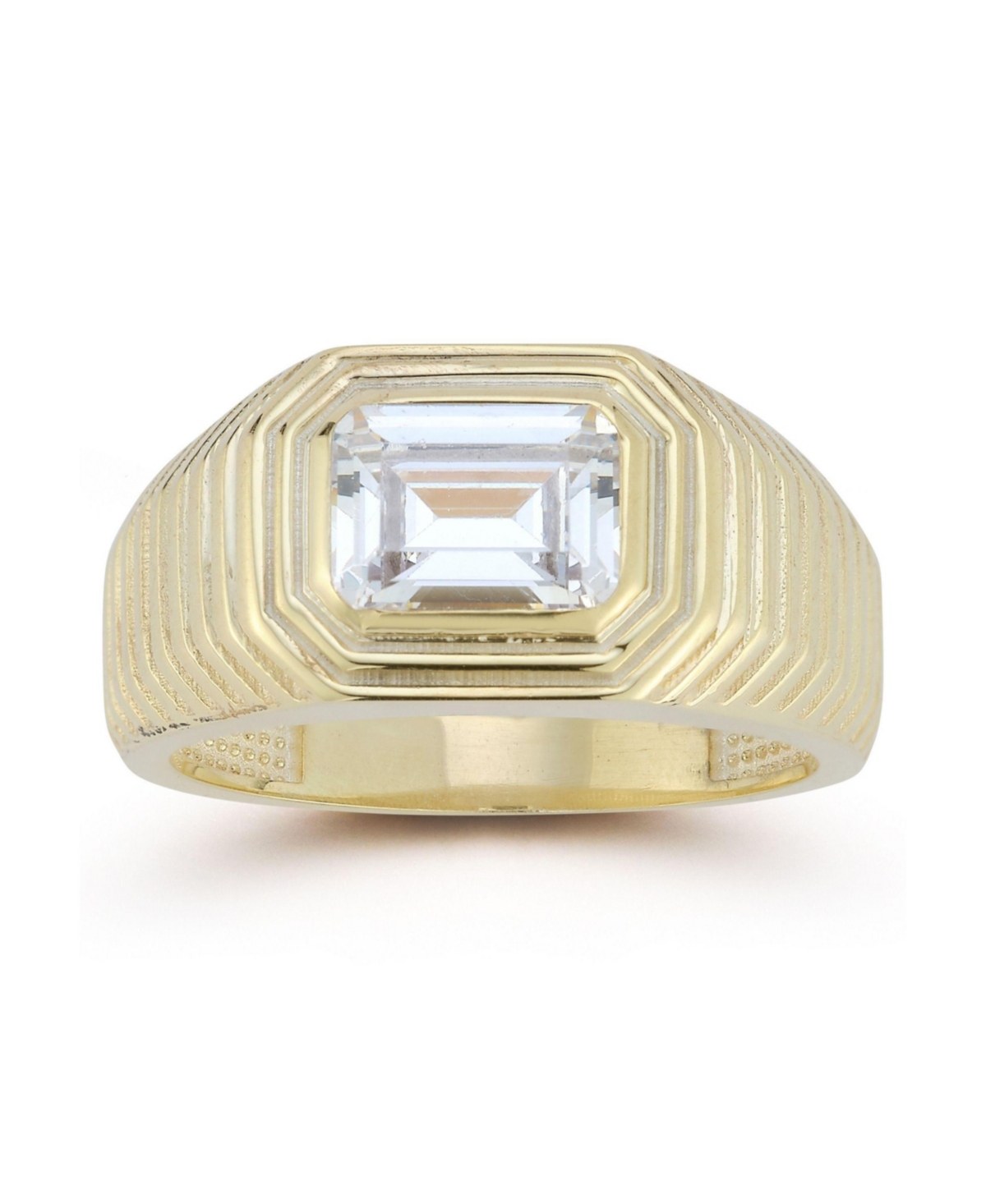 Sterling Silver Ribbed Signet Ring - Silver