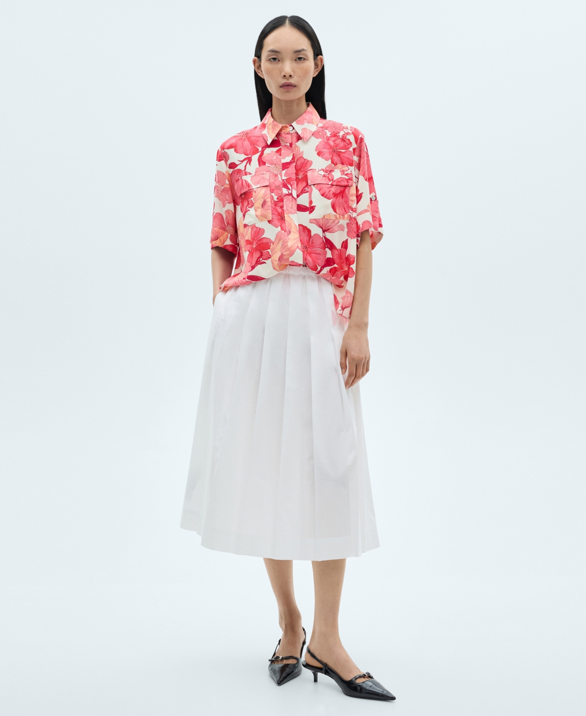 Mango Women's Floral Print Pocket Shirt In Red