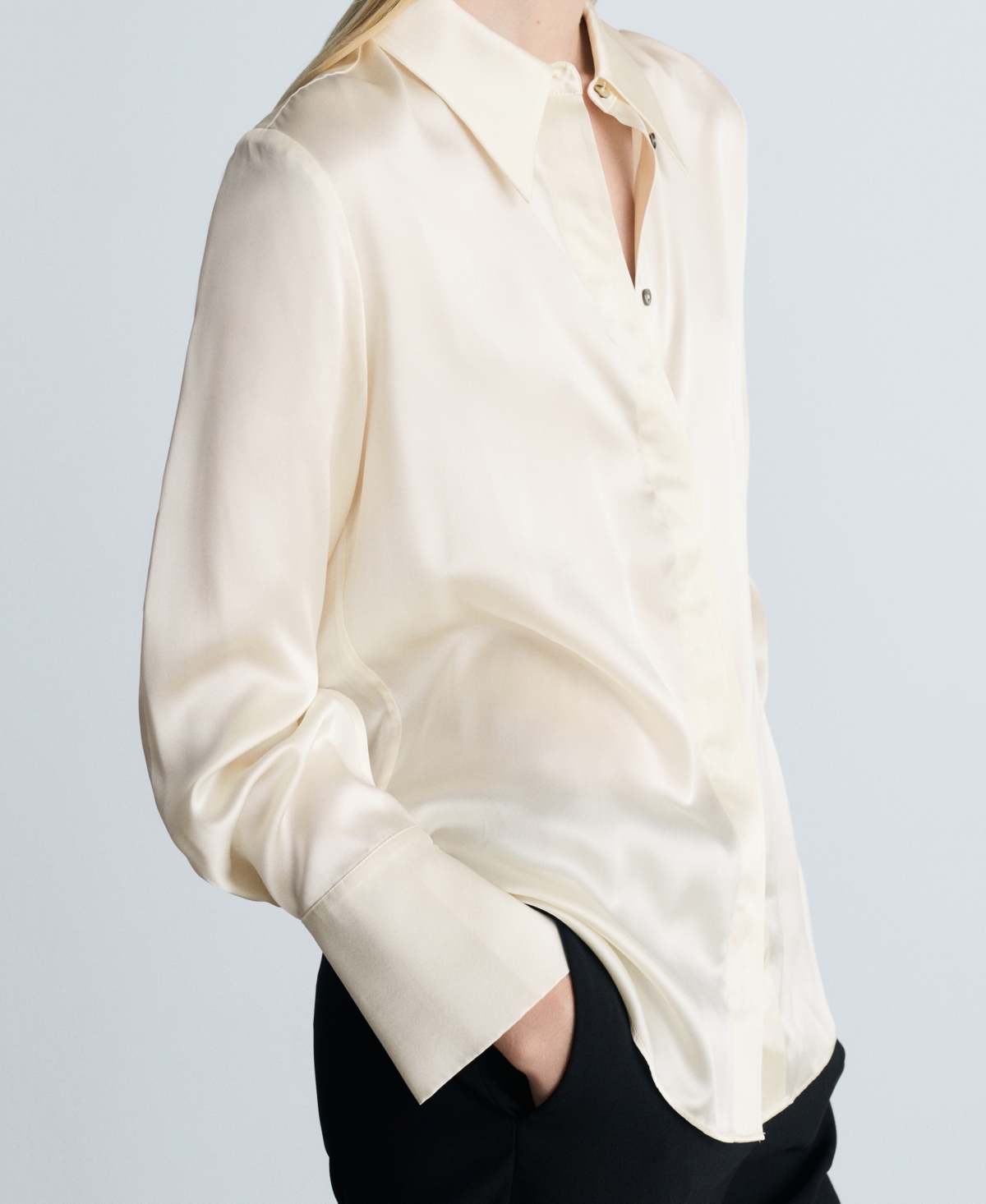 Mango Women's Silk Satin Shirt In Off White