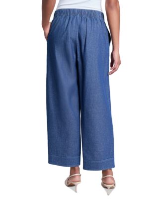 Women's Cotton Wide-Leg Chambray Pants