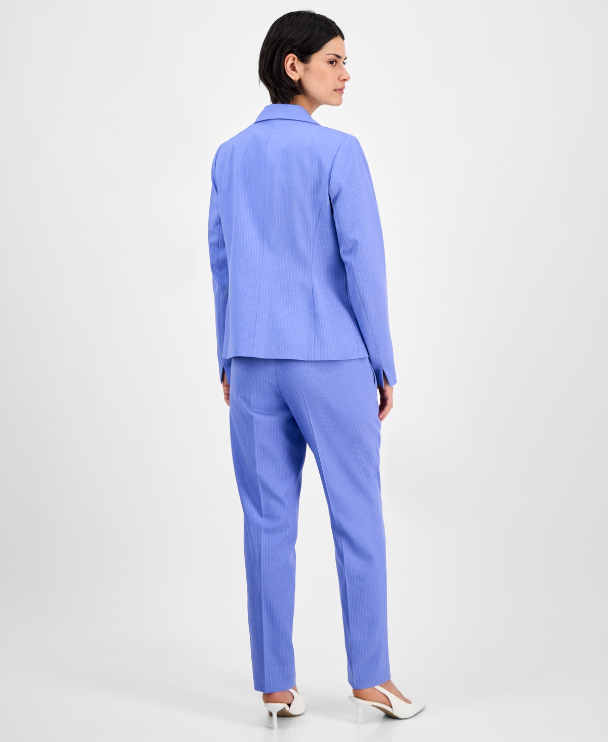 Shop Le Suit Women's Pinstriped Notch-collar One-button Jacket & Straight-leg Mid-rise Pants In Periwinkle,white