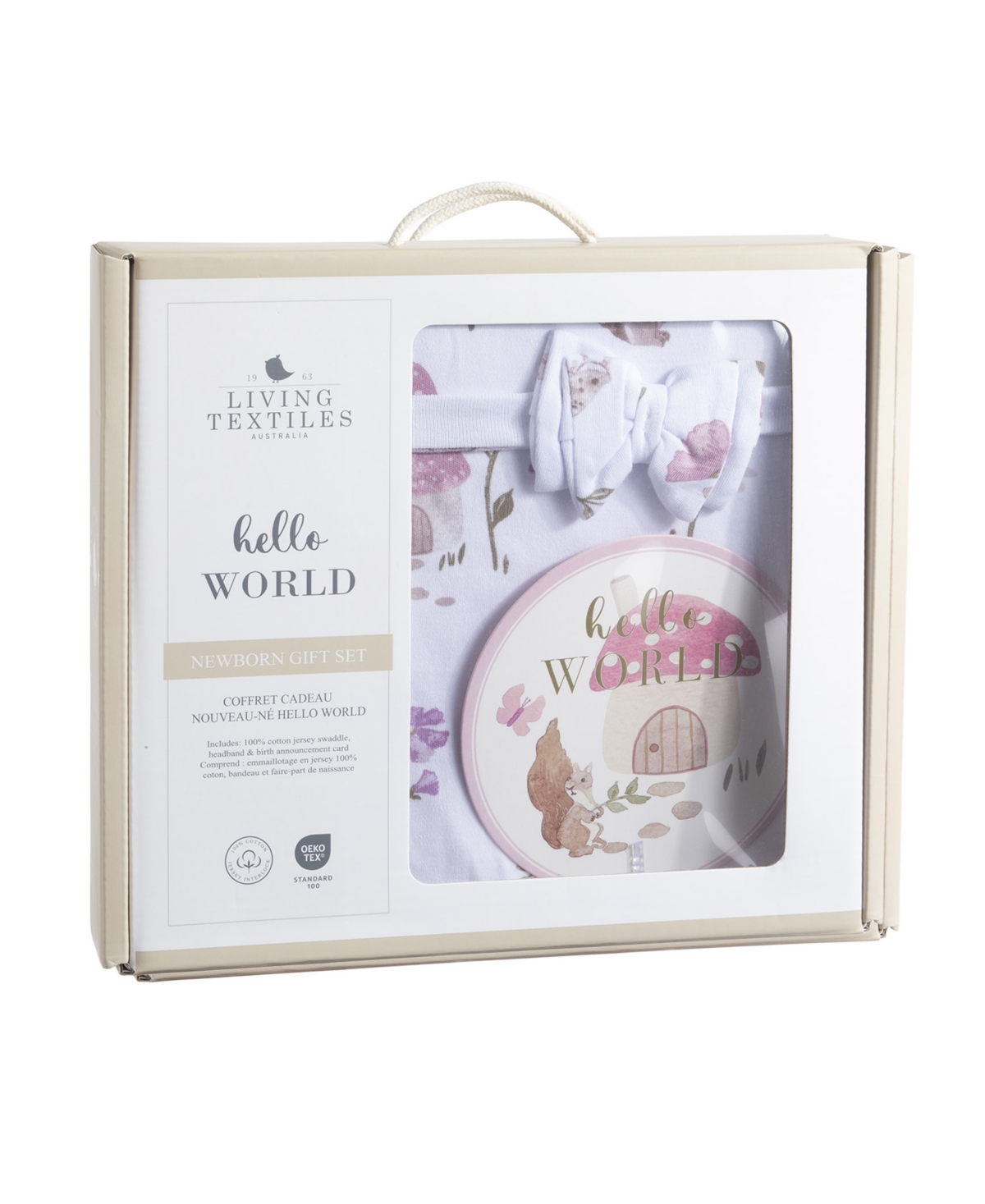 Living Textiles Baby Girls 3-piece Mushroom House Collection Hello World Gift Set In Multicolor