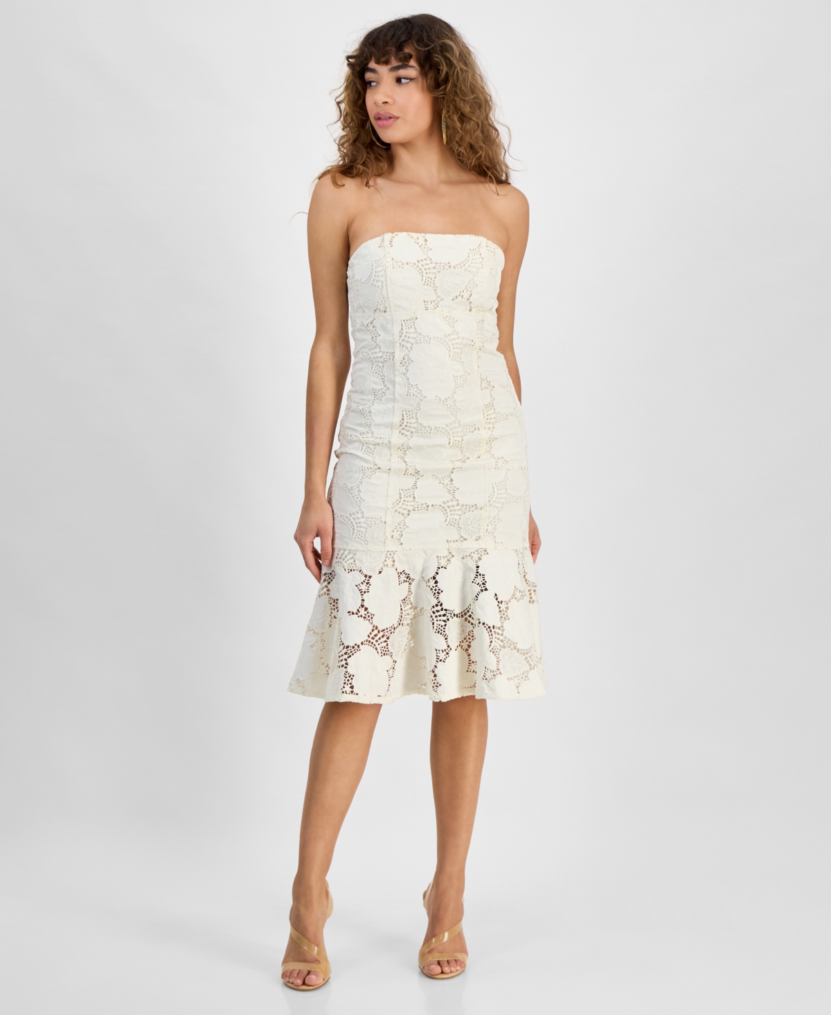 Guess Women's Maisy Lace Strapless Midi Dress In Butter Icecream Multi