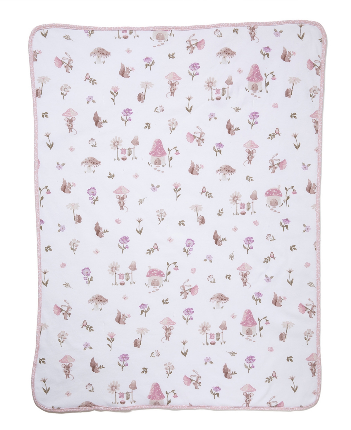 Living Textiles Baby Girls Mushroom House Collection Jersey Sherpa Stroller Blanket In White