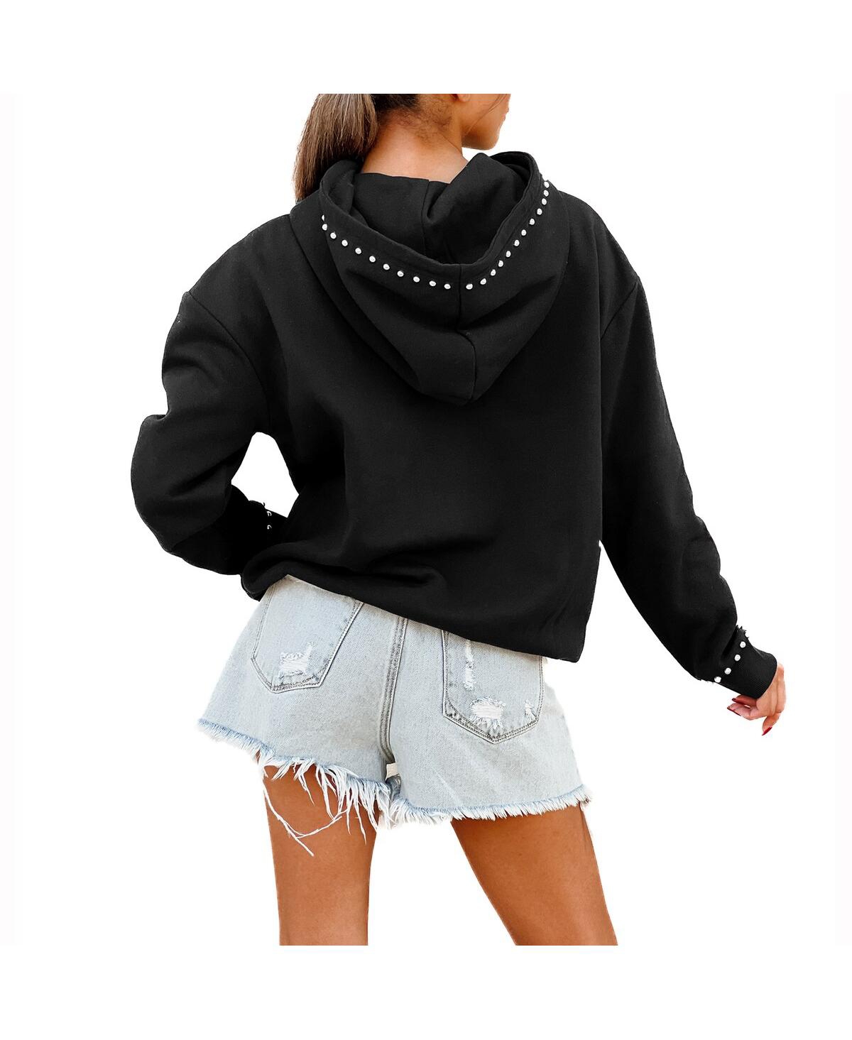 Shop Gameday Couture Women's Black Las Vegas Raiders Catch The Vibe Studded Pullover Hoodie