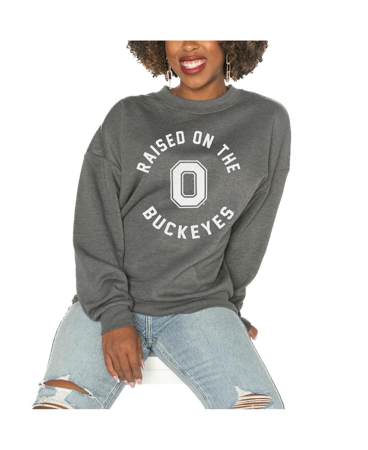 Gameday Couture Women's Charcoal West Virginia Mountaineers Good Vibes Premium Fleece Drop Shoulder Pullover Sweatsh In Charcoal