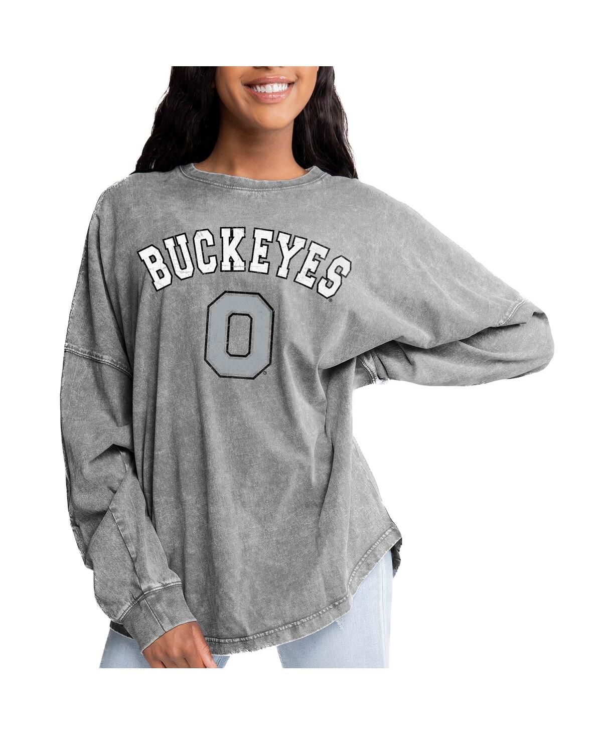 Shop Gameday Couture Gray Women's Ohio State Buckeyes Faded Wash Pullover Sweatshirt
