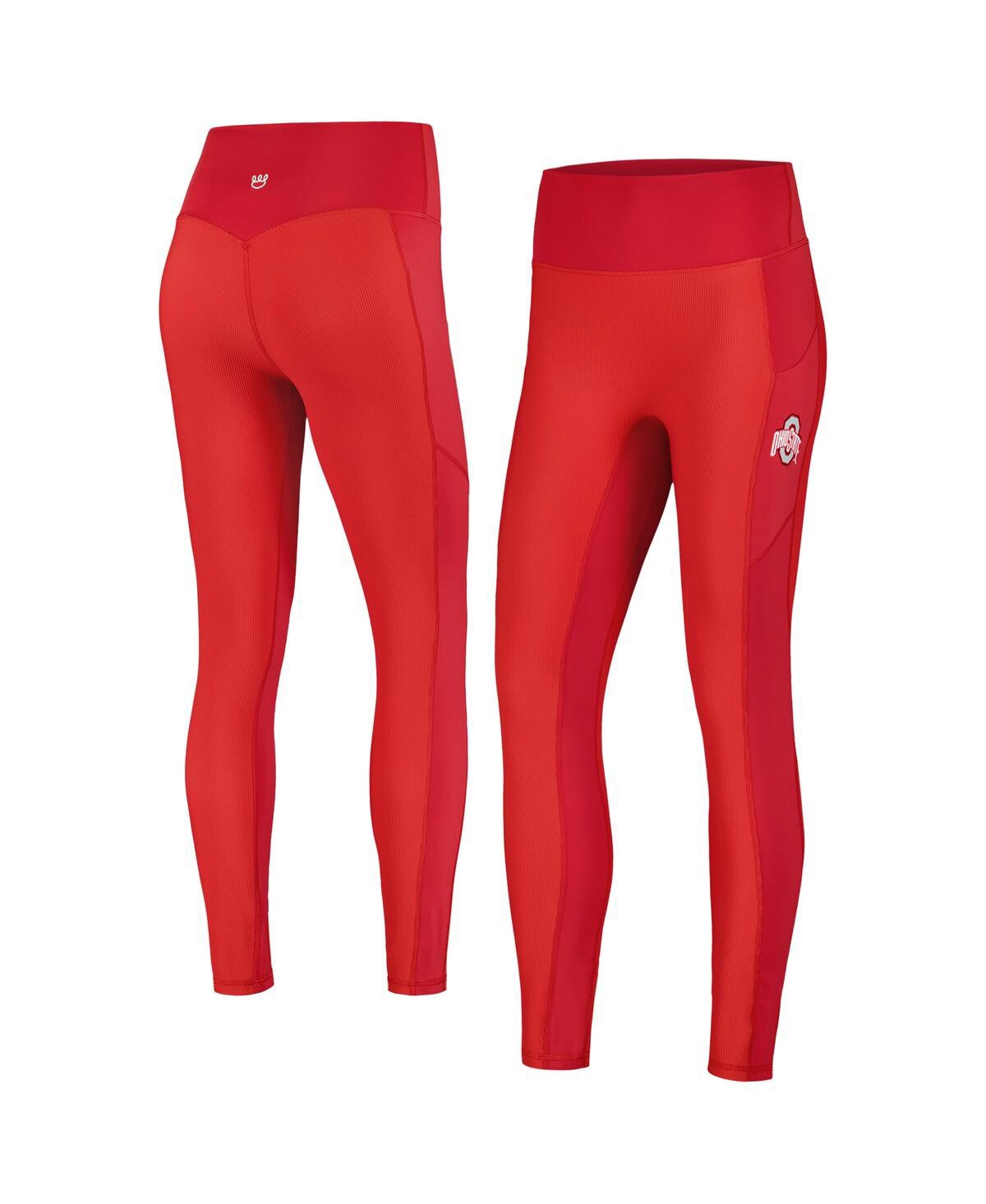 Women's Scarlet Ohio State Buckeyes 7/8 Mixed Media Pocket Leggings - Scarlet