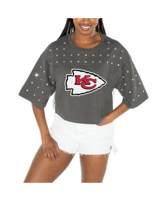 Gameday Couture - Women's  Gray Kansas City Chiefs All-Over Rhinestone Cropped Oversized T-Shirt