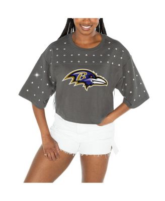 Gameday Couture - Women's  Gray Baltimore Ravens All-Over Rhinestone Cropped Oversized T-Shirt