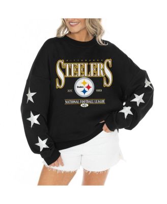 Gameday Couture - Women's  Black Pittsburgh Steelers Rhinestone Star Sleeve Settle the Score Tri-Blend Pullover