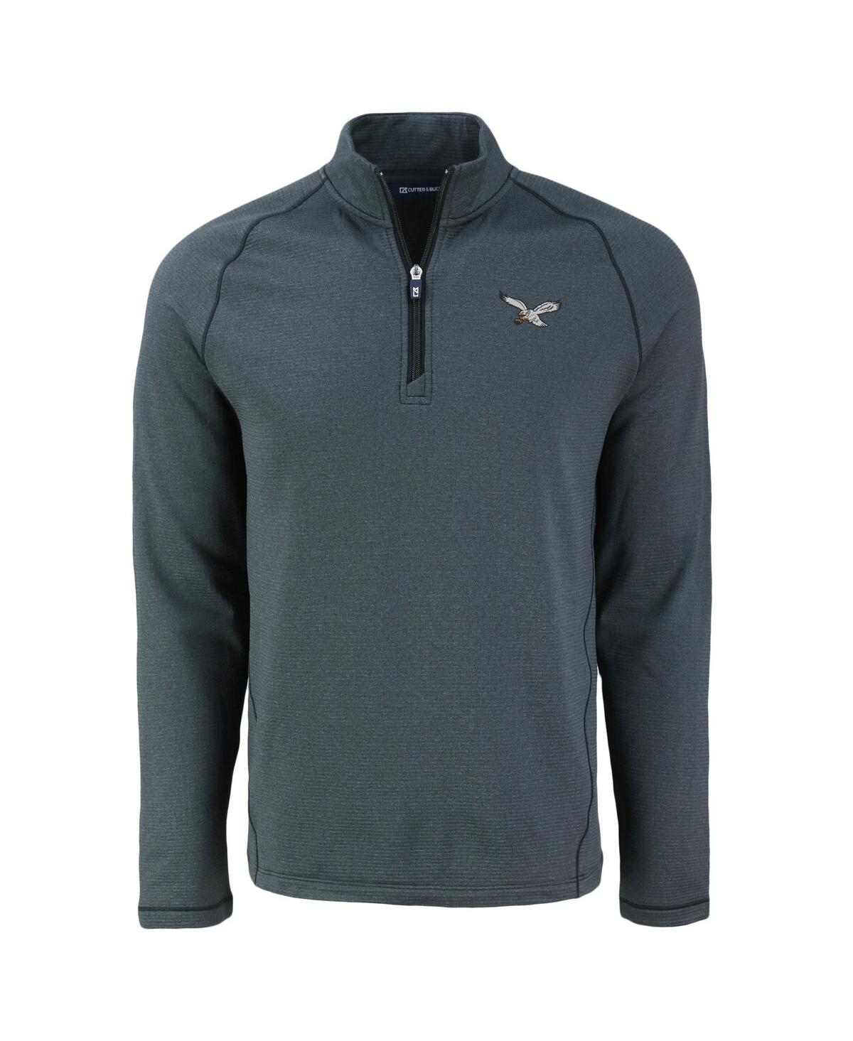Cutter & Buck Men's Heather Black Philadelphia Eagles Peshastin Eco Fleece Tri-blend Raglan Quarter-zip Jacket In Heather Black
