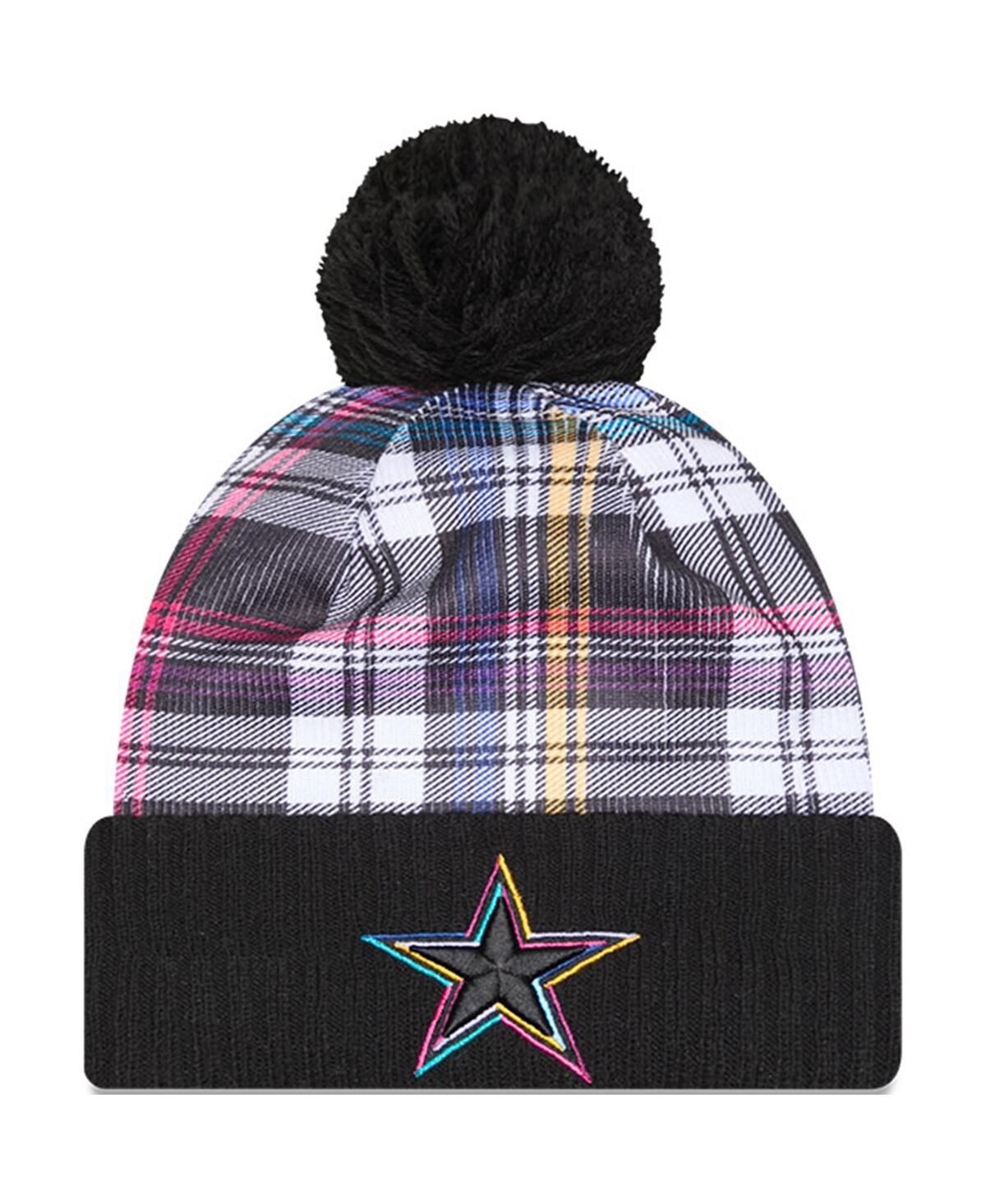 New Era Big Boys And Girls Black Dallas Cowboys 2024 Nfl Crucial Catch Plaid Cuffed Pom Knit Hat In Black