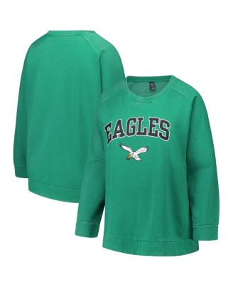 Profile - Women's Fanatics Kelly Green Philadelphia Eagles Acid Wash Raglan Pullover Sweatshirt