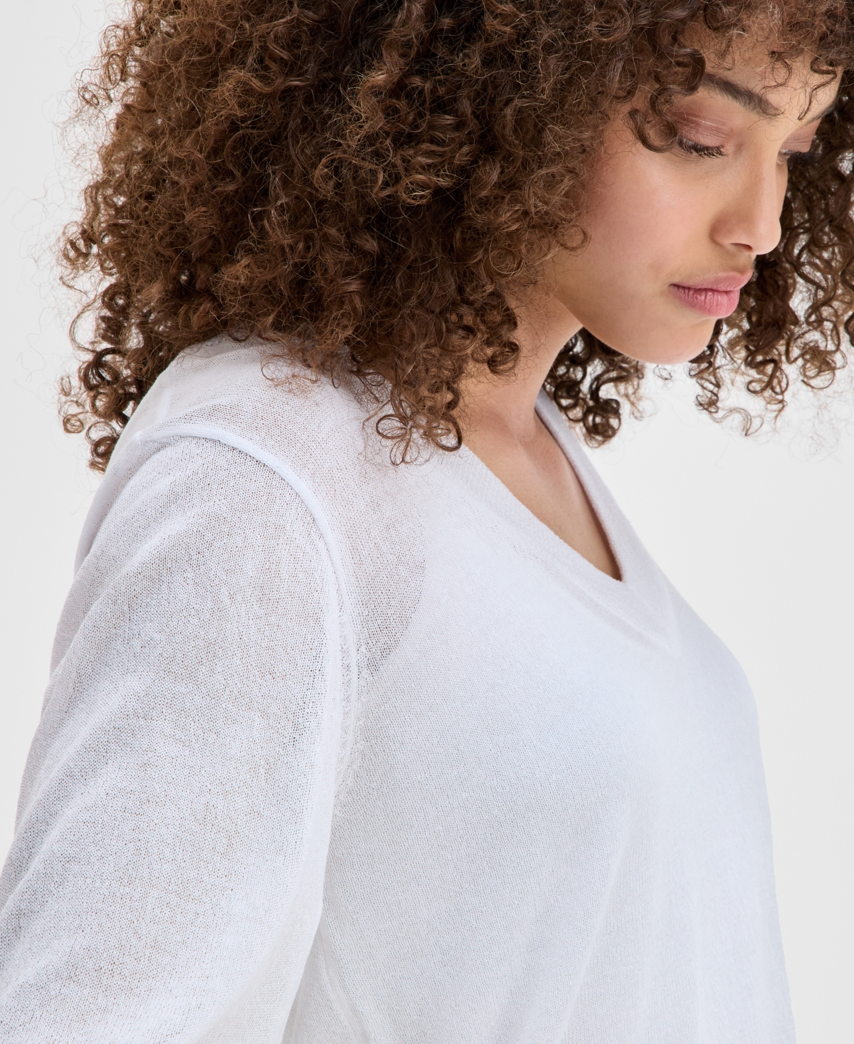 Inc International Concepts Petite V-neck Sweater, Exclusively At Macy's In Bright White