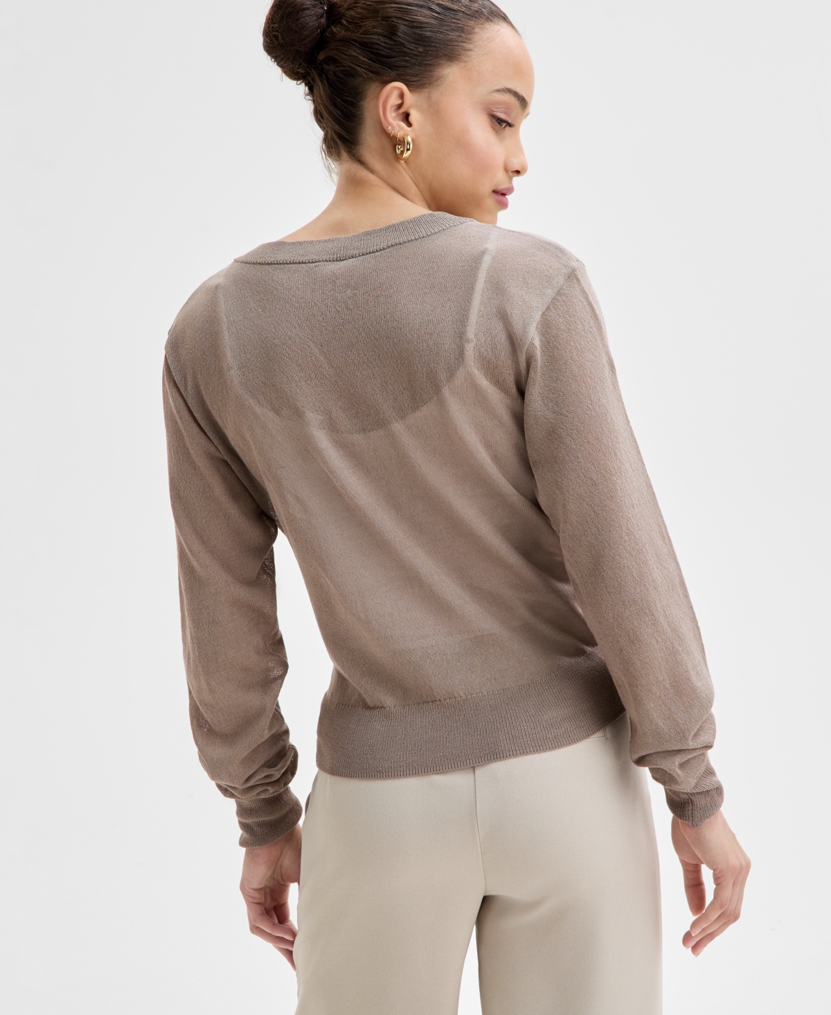 Inc International Concepts Petite V-neck Sweater, Exclusively At Macy's In Ice Mocha