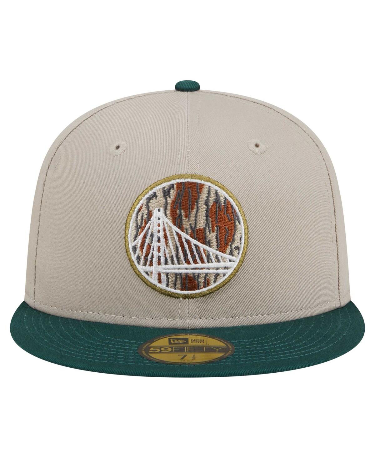 Shop New Era Men's Natural/hunter Green Golden State Warriors Lifestyle Tree Bark 59fifty Fitted Hat In Natural,hunter Green