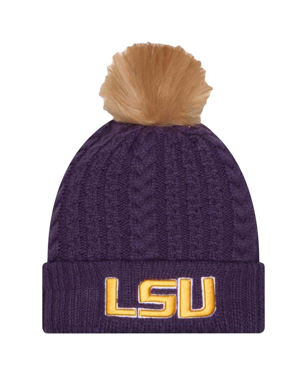 New Era Women's Purple Lsu Tigers Luxury Cuffed Knit Hat With Pom In Purple
