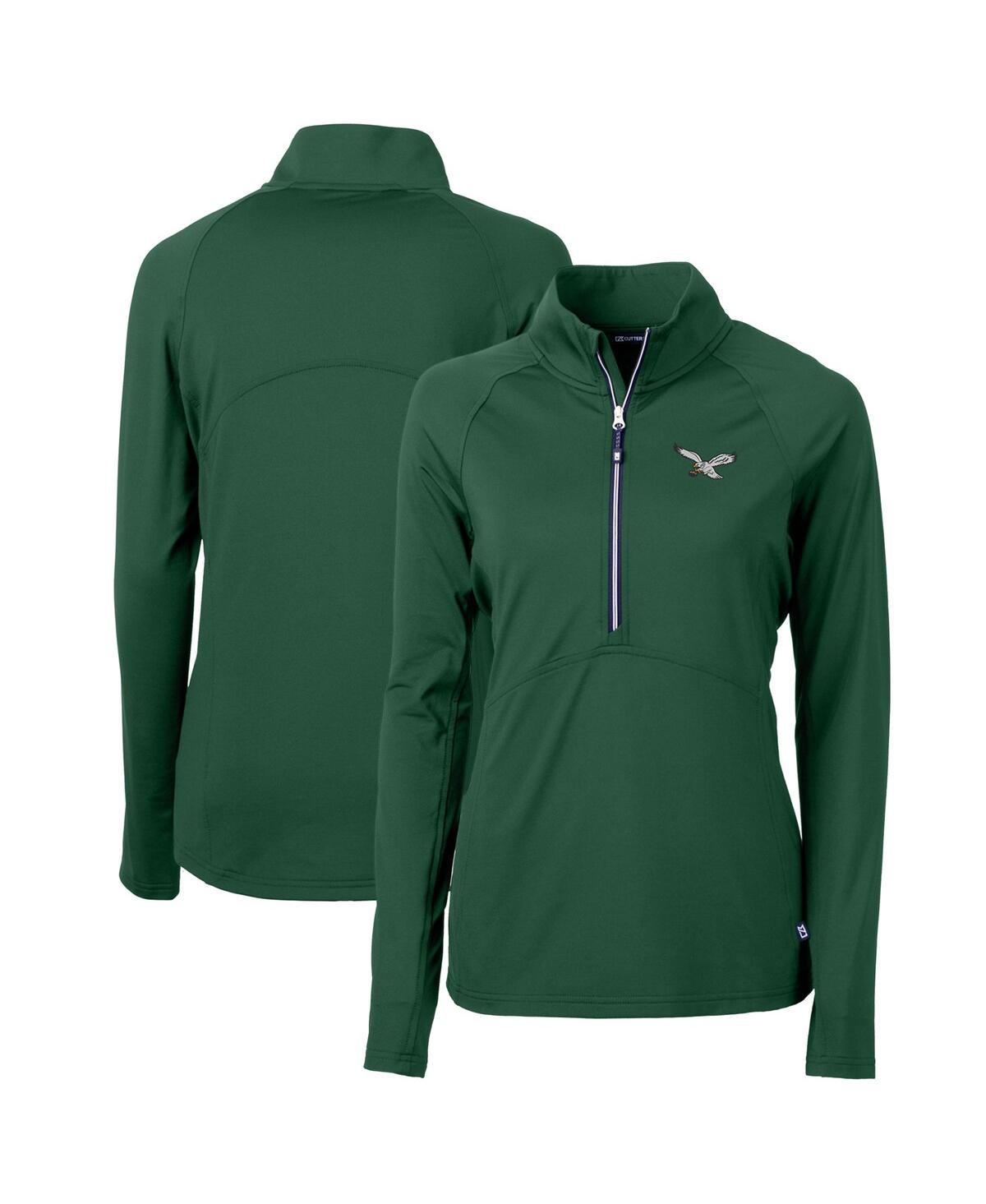 Women's Green Philadelphia Eagles Gridiron Classics Logo Adapt Eco Knit Stretch Half-Zip Pullover Top - Green