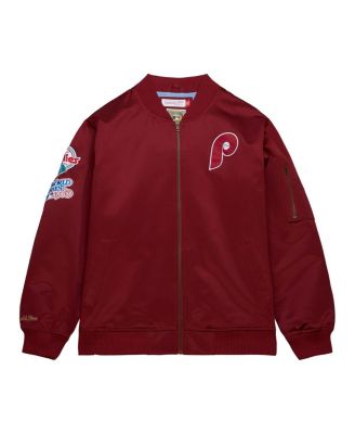 Men's Burgundy Philadelphia Phillies Vintage Logo Satin Full-Zip Bomber Jacket