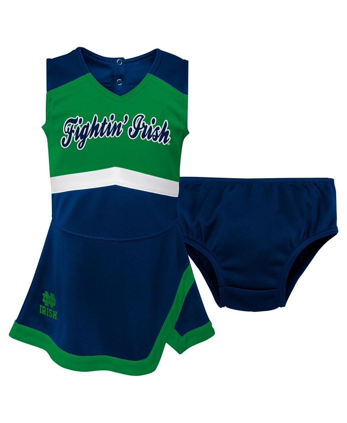 Outerstuff Girls Preschool Navy Notre Dame Fighting Irish Two-piece Cheer Captain Jumper Dress Bloomers Set In Green