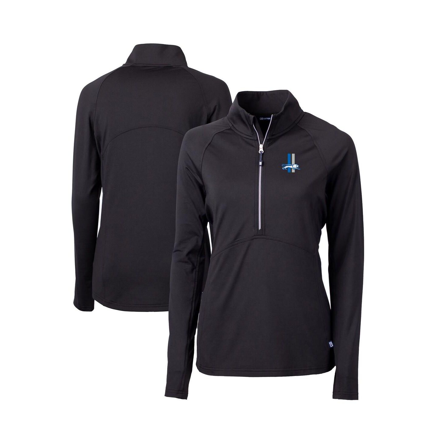 Женский свитер Cutter & Buck Black Detroit Lions Throwback Logo Adapt Knit Stretch Half-Zip Pullover Top — фото 1