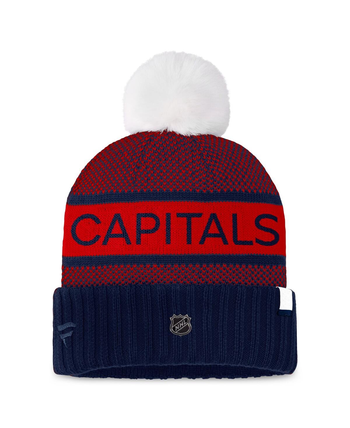 Fanatics Women's Navy/red Washington Capitals Authentic Pro Rink Cuffed Knit Hat With Pom In Navy,red