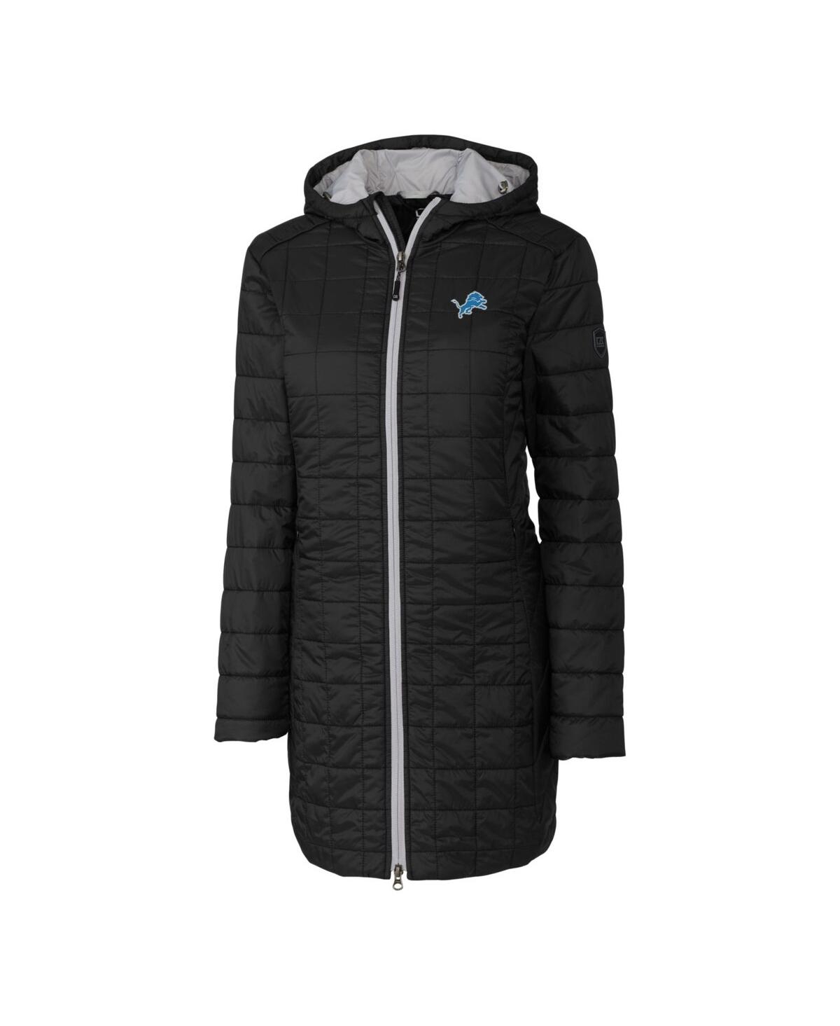 CUTTER & BUCK WOMEN'S BLACK DETROIT LIONS RAINIER PRIMALOFT HOODED LONG LIGHTWEIGHT COAT 