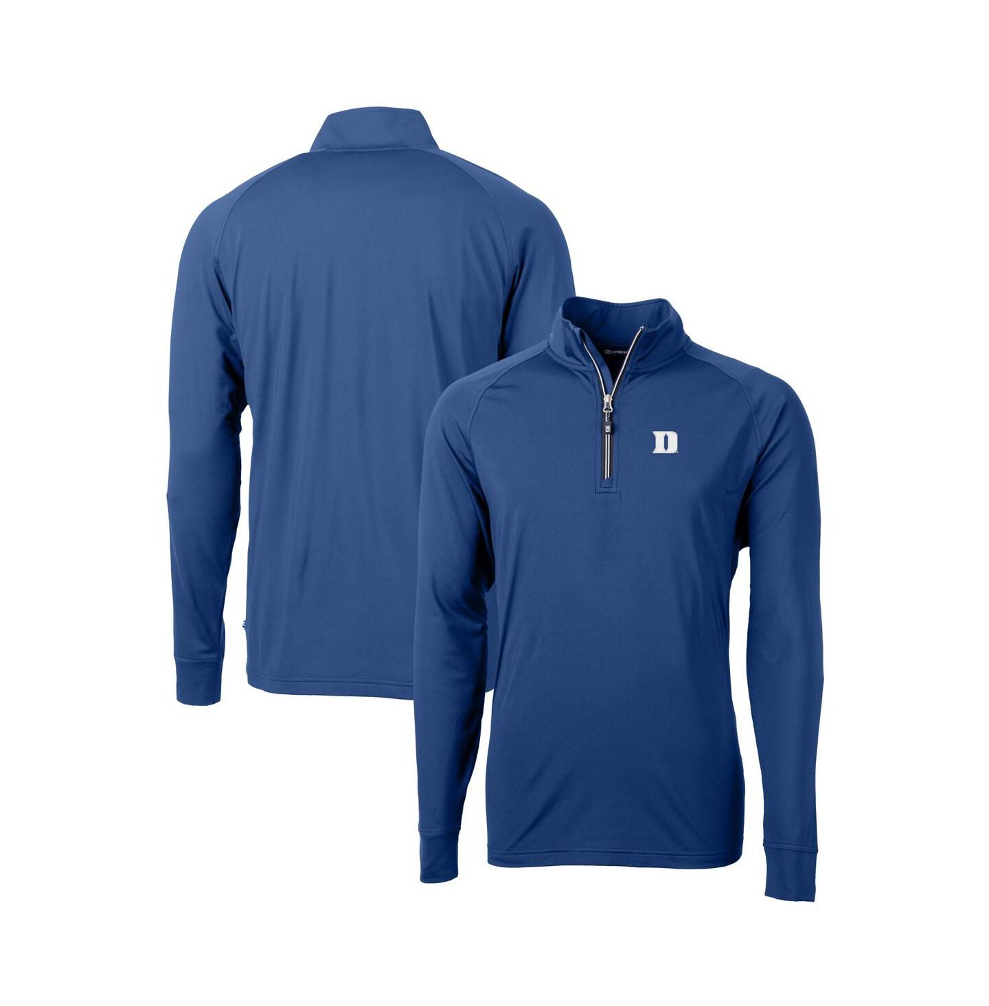 Мужской топ Cutter & Buck Royal Duke Blue Devils Adapt Knit Stretch Raglan DryTec Quarter-Zip — фото 1