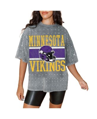 Gameday Couture - Women's  Gray Minnesota Vikings Oversized Mini Rhinestone Classic T-Shirt