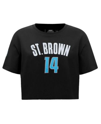 Women's Amon-Ra St. Brown Black Detroit Lions Player Name Number Cropped Boxy T-Shirt