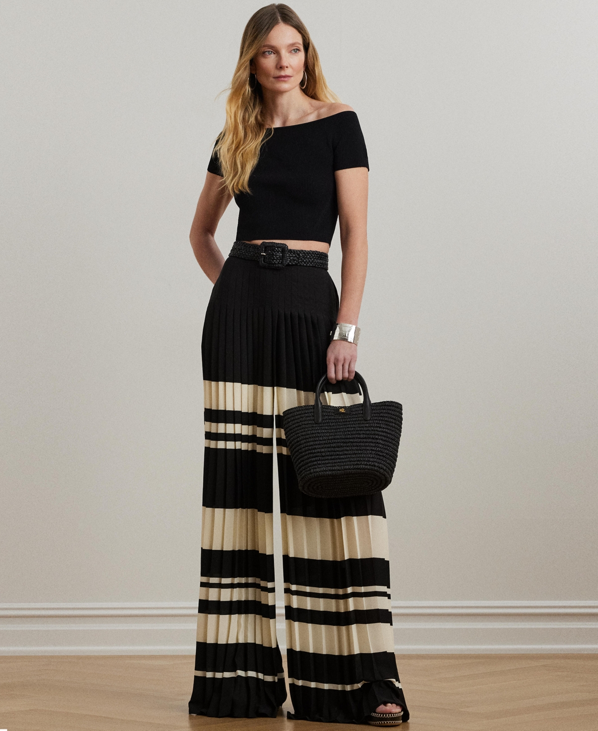 Ralph Lauren Women's Off-the-shoulder Cropped Sweater In Black