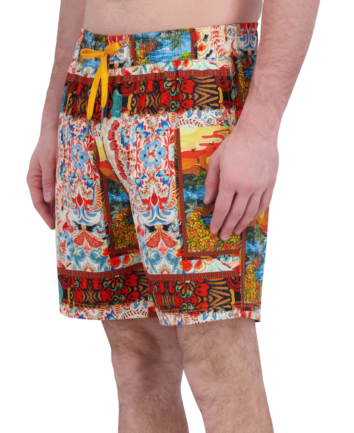 Robert Graham Men's Drew Floral Print Drawstring 7" Swim Trunks In Sun Flower
