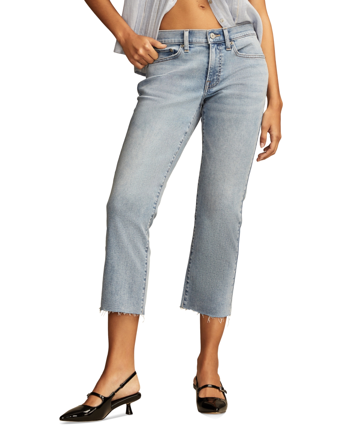 Shop Lucky Brand Women's Mid-rise Sweet Cut-hem Cropped Denim Jeans In Capwin Wash