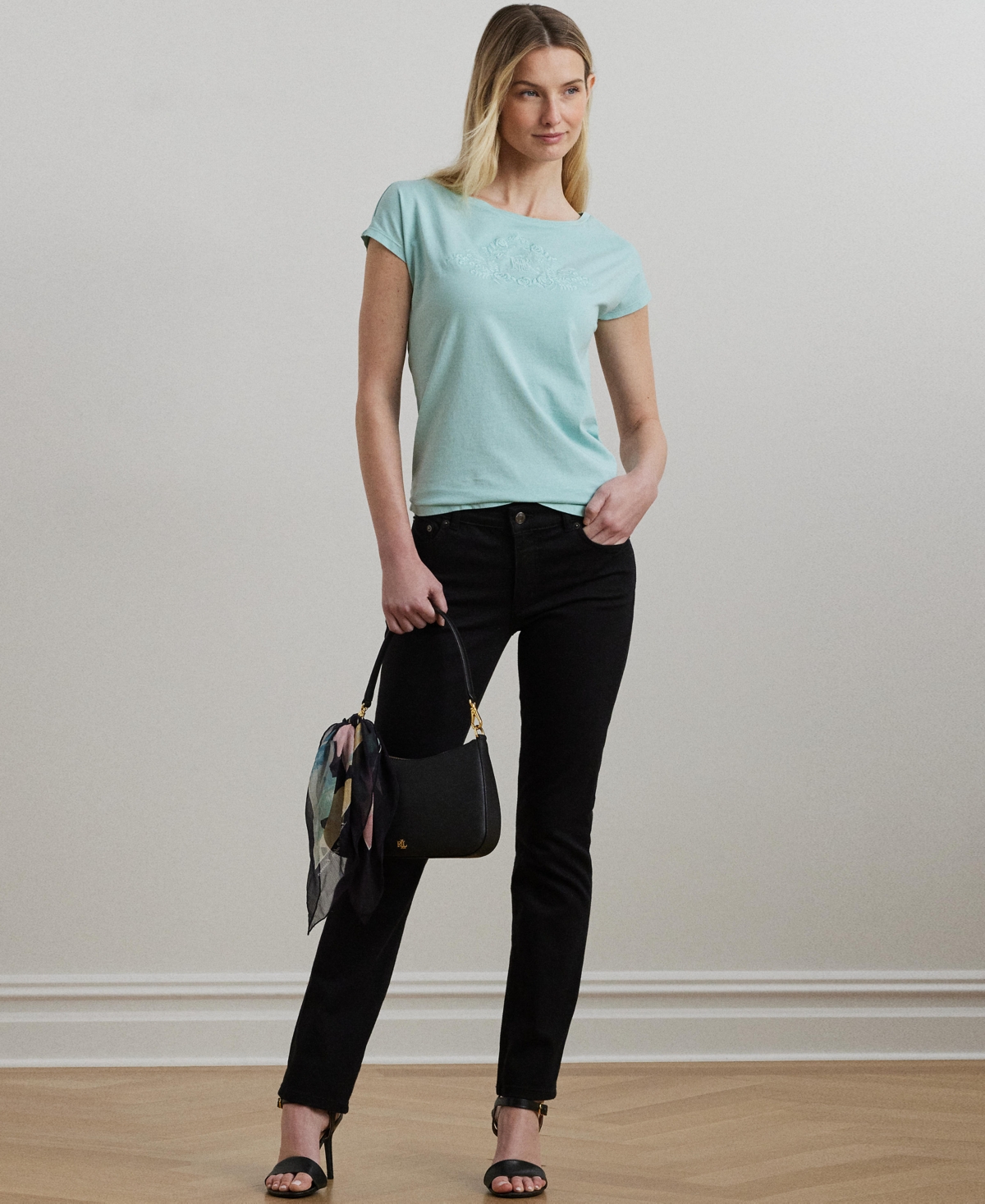 RALPH LAUREN WOMEN'S BEADED-LOGO COTTON JERSEY TEE 