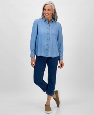 売れ筋商品|||スタイルアンドコー カットソー トップス レディース Petite Perfect Chambray Button-Front Shirt, Created for Macy's Raven Style & Co Petite Chambray Button-Down Perfect Shirt