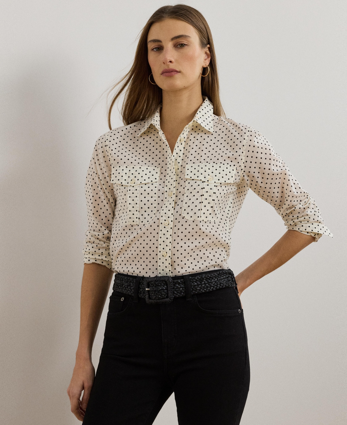 RALPH LAUREN WOMEN'S CLASSIC-FIT POLKA-DOT COTTON VOILE SHIRT 