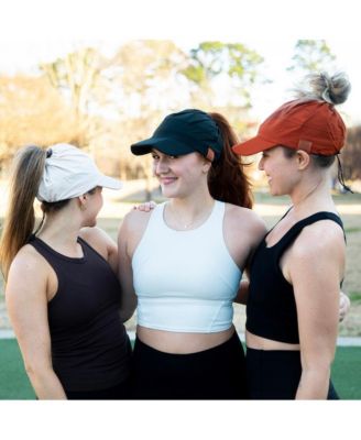 Women's Adjustable High Ponytail Running Hat - Cream
